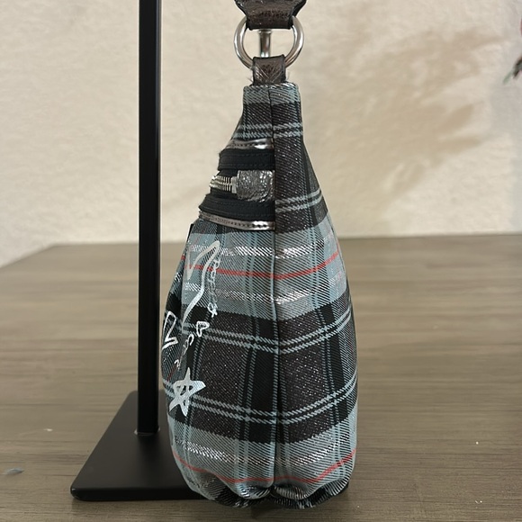 COACH POPPY Blue Plaid Silver Metallic Graffiti Purse Vintage - Picture 4 of 12